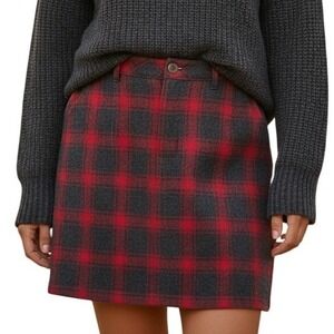 EDDIE BAUER Vintage Charcoal  Gray & Red Gingham Plaid Mini Skirt EUC Size 8‎